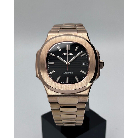 Custom Seiko Mod • Black Rose Gold Nautilus • 40mm